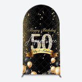Aperturee - Gold Black Balloons Arch Backdrop For 50th Birthday